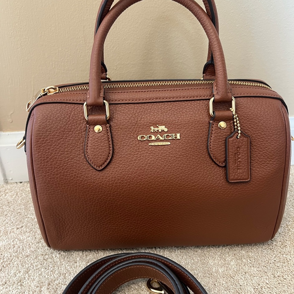 Coach Rowan Brown Pebbled Leather Satchel with Gold Hardware